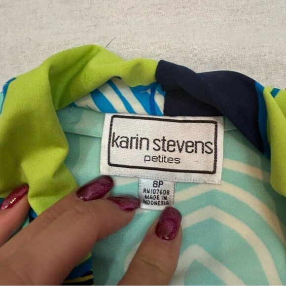 Ladies Karin Stevens Petites Bold Print‎ Tie Waist Dress Size 8 Petite - Picture 10 of 11